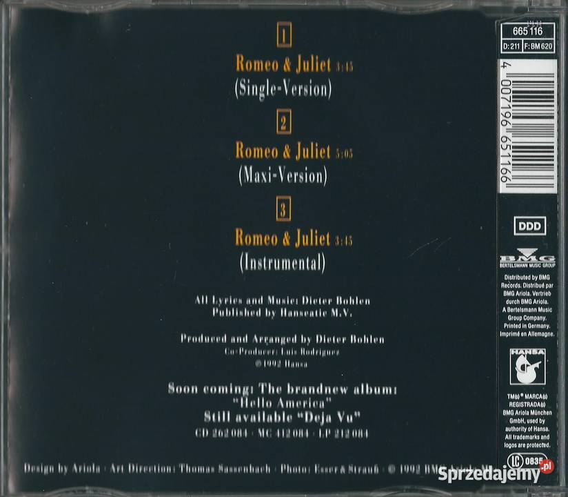 Maxi CD Blue System Romeo Juliet 1992 Hansa 1 płyta mazowieckie