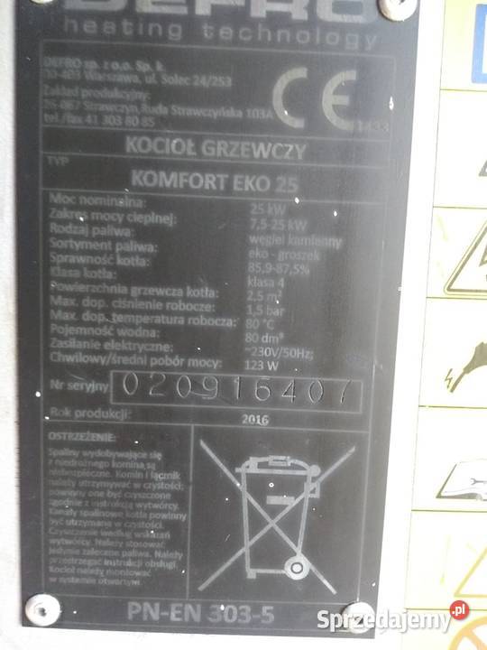 Kompletny piec DEFRO Komfort Eko 25 klasa 5 świętokrzyskie Strawczyn