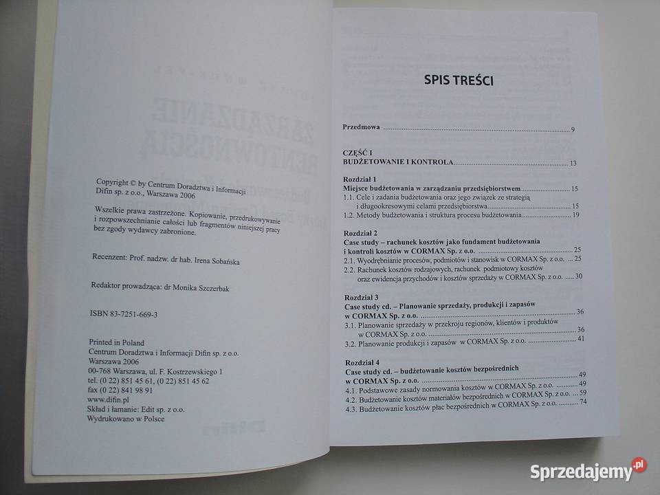 Zarządzanie rentownością Budżetowanie i kontrola Łódź