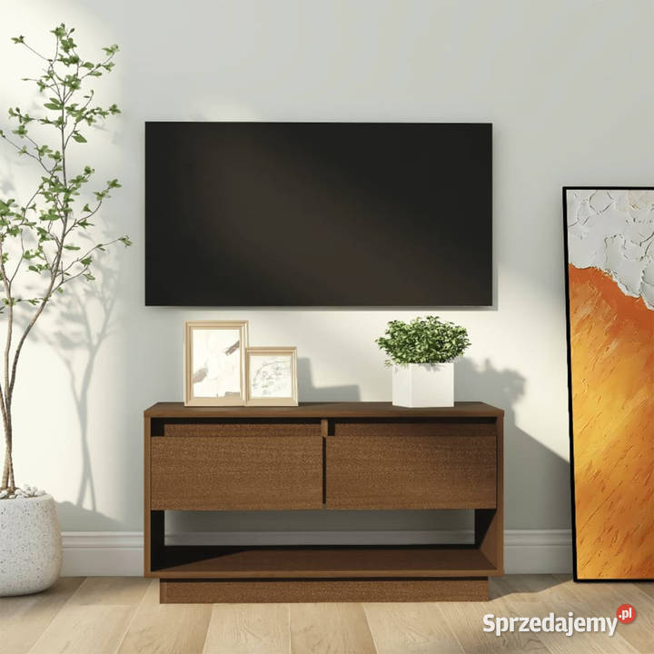 Szafka pod TV miodowy brąz 74x34x40 lite drewno