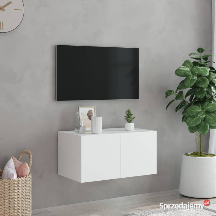 Ścienna szafka TV z LED biała 60x35x31 WM837267 Warszawa sprzedam