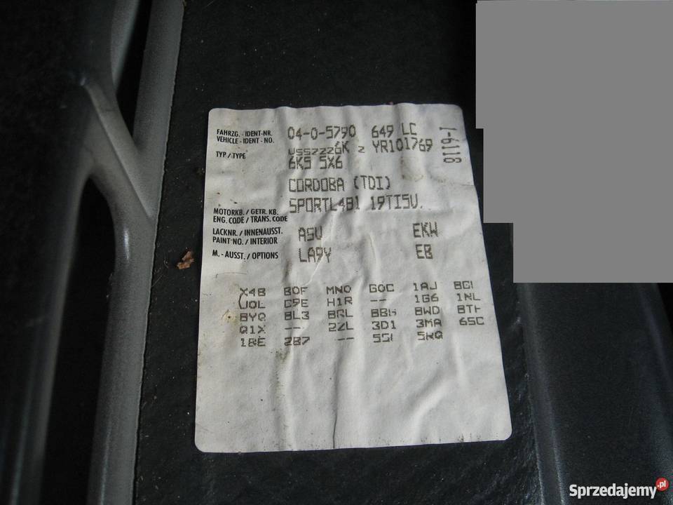 SEAT CORDOBA 19TDI 110 SPORT SZWAJCAR poduszka powietrzna Cordoba