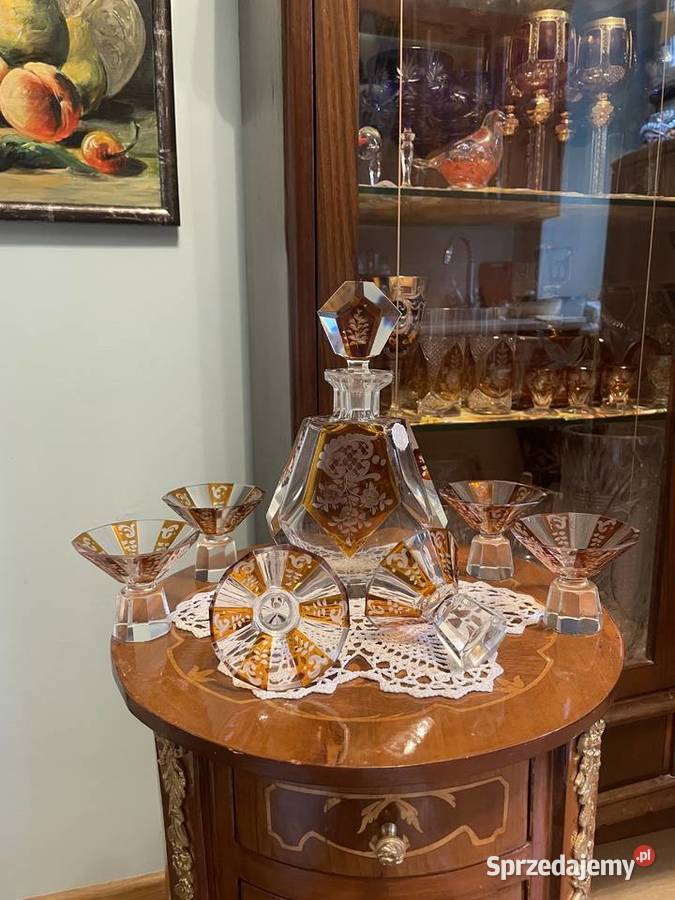 Karafka z kieliszkami z kryształu Jelenia Góra
