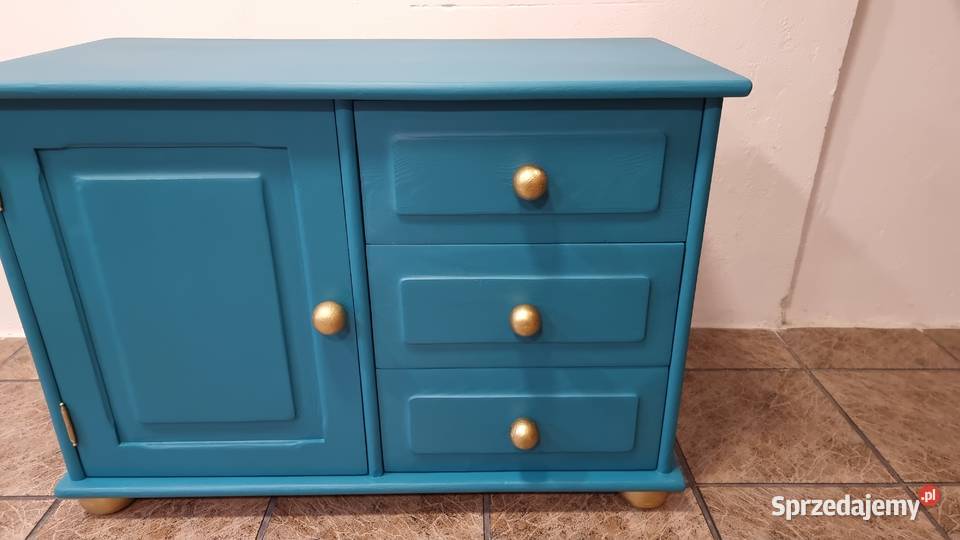 Komoda bieliźniarka drewniana turkus handmade 89cm Kwidzyn