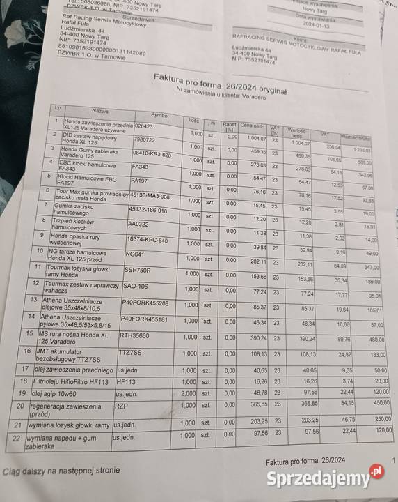 Honda Varadero 125 Biały Dunajec sprzedam