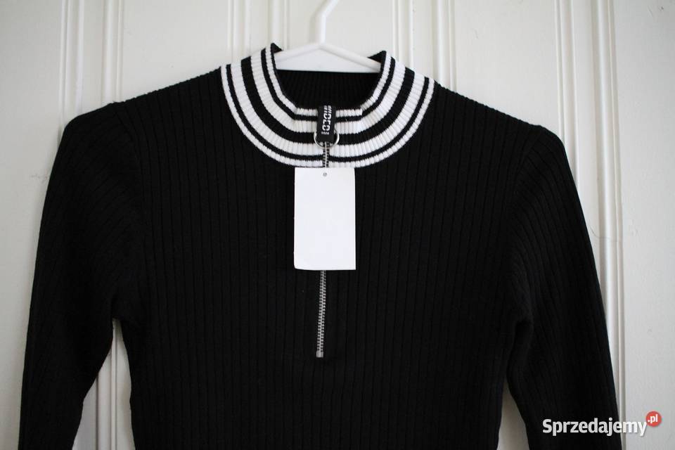 top bluzka czarna HM xs 34 zip zamek biały Rozmiar 34(XS) Inowrocław sprzedam