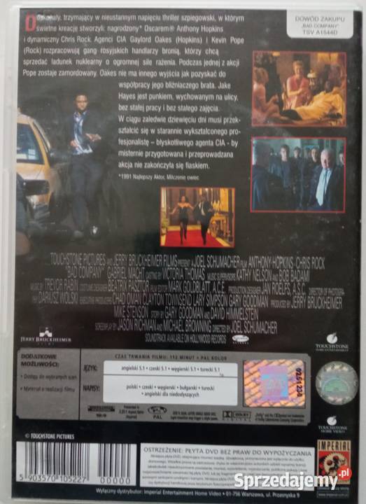 Bad Company DVD Anthony Hopkins Chris Rock