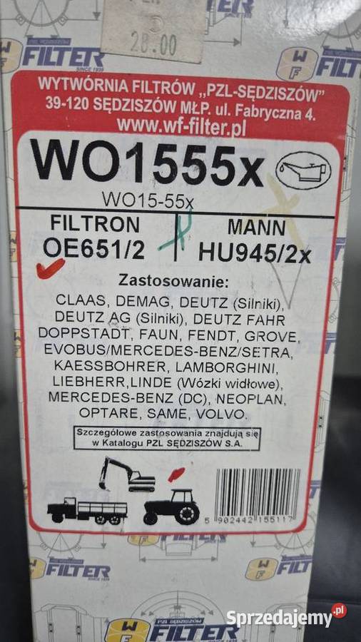 WO1555X WO1555X PZLSĘDZISZÓW WKŁAD FILTRA OLEJU Zamość