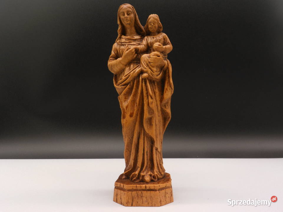 Matka Boska z Dzieciątkiem rzeźba drewniana Porcelana i szkło Raszków
