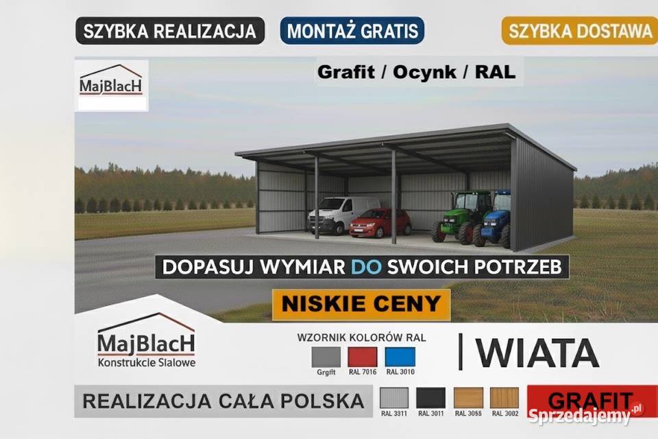 WIATA Grafitowa GARAŻ BLASZANY GRAFIT Hala pomorskie Pruszcz Gdański