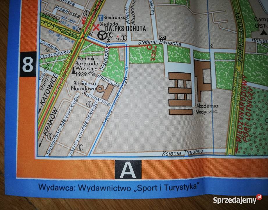 Mapa Warszawa Centrum 1980 r Retro Vintage PRL