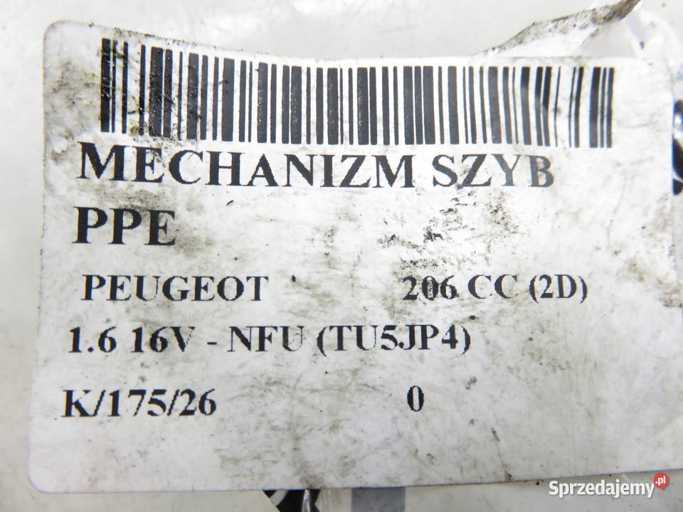 PODNOŚNIK SZYBY PRAWY PRZEDNI PEUGEOT 206 CC 2D