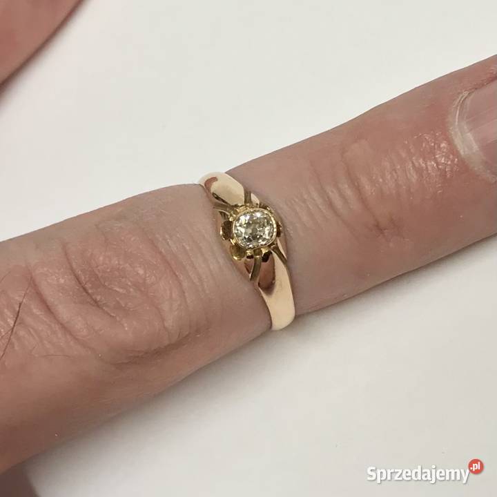 Złoty PIERŚCIONEK 750 18K z DIAMENTEM w starym złoto Warszawa