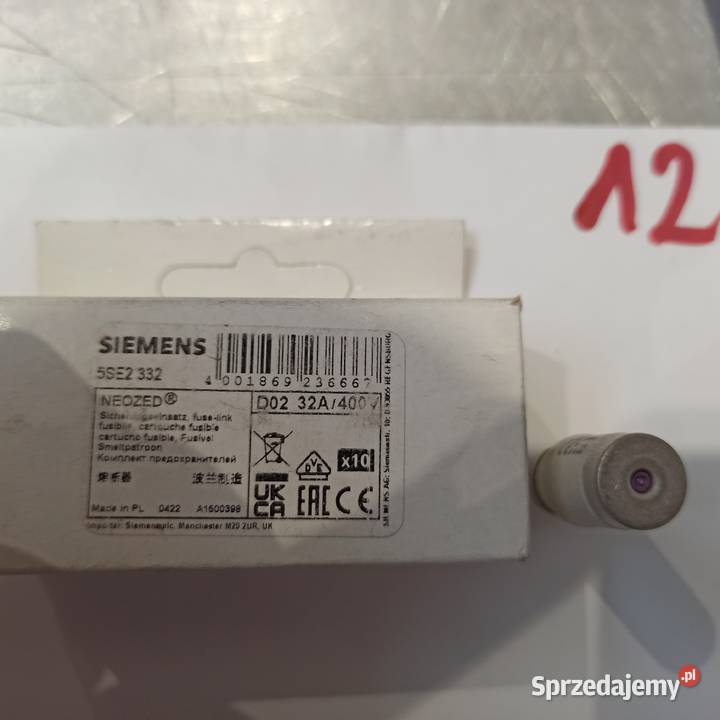 Wkładka bezpiecznikowa D02 32A gG 400V AC Gliwice sprzedam