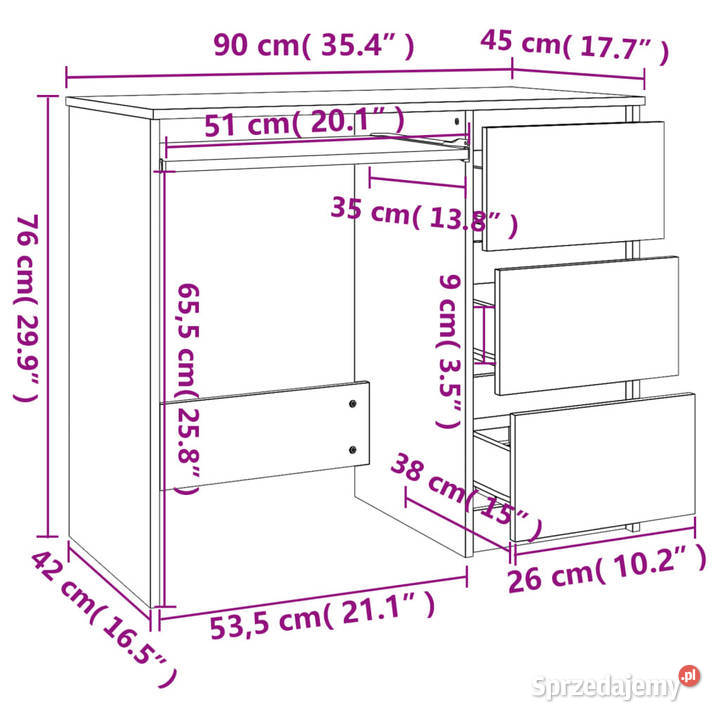 Biurko brązowy dąb 90x45x76 materiał Warszawa