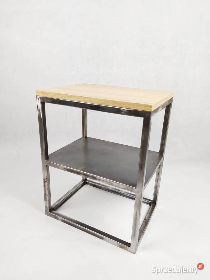 Stolik nocny industrialny z blatem i półką Kraków