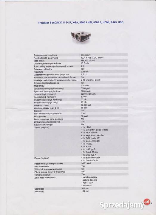 Projektor BENQ 711 dodatkowy osprzęt śląskie