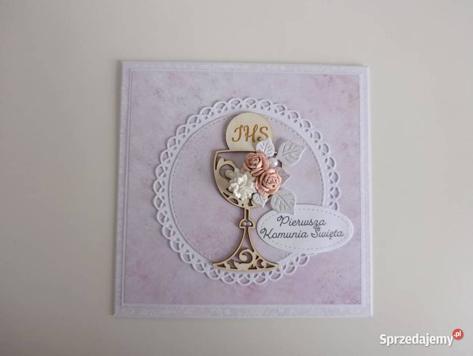 Kartka ręcznie robiona Komunia Święta handmade z Łódź