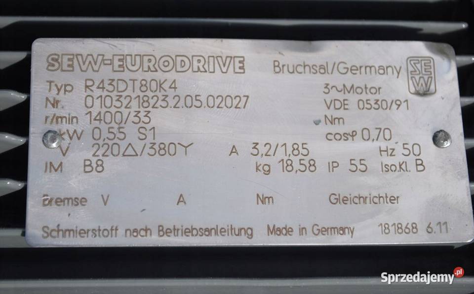 Motoreduktor 055kw 33obrmin Firmy SEW Pozostałe