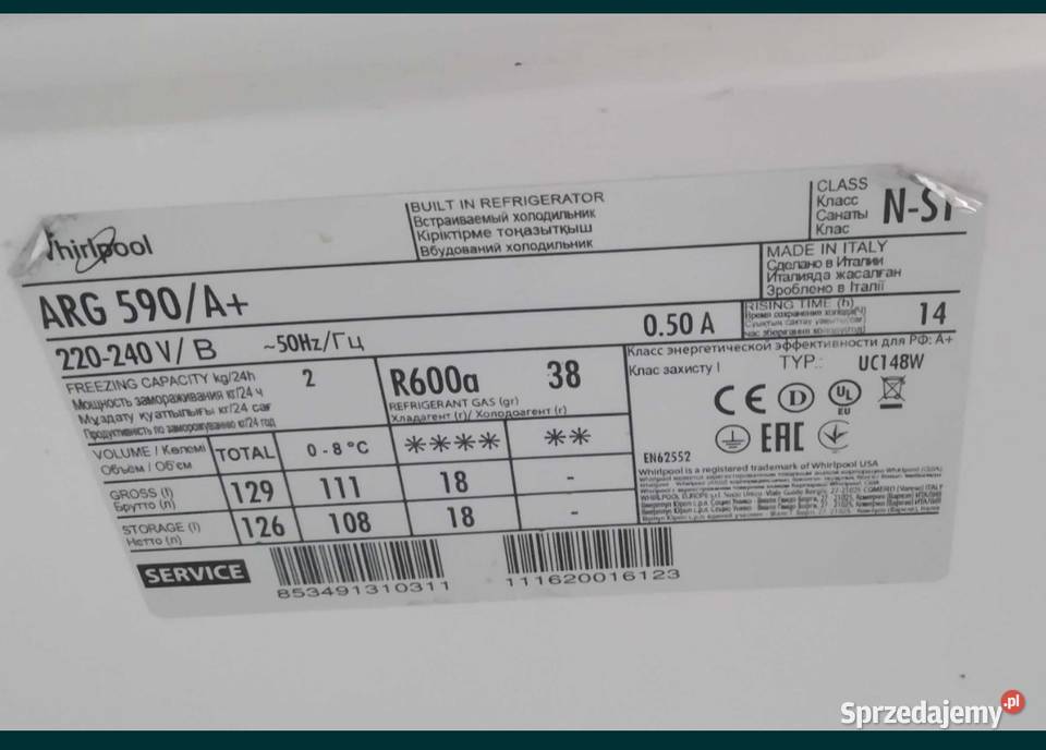 Lodówka Whirlpool pod zabudowę kuchenną Grudziądz