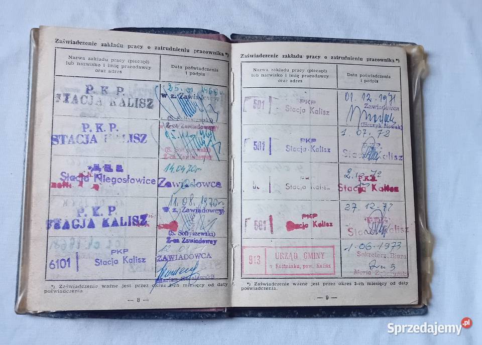 Legitymacja ubezpieczeniowa pracownika PKP 1964 Koźminek sprzedam