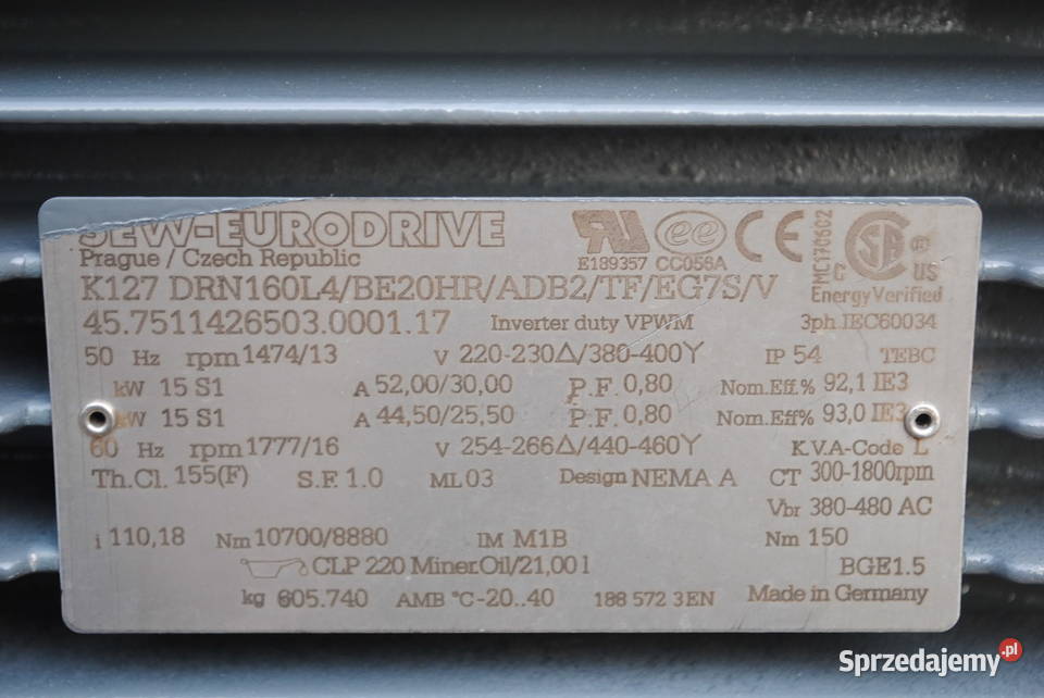Motoreduktor kątowy 15kw 13obrmin z hamulcem Pozostałe lubuskie sprzedam