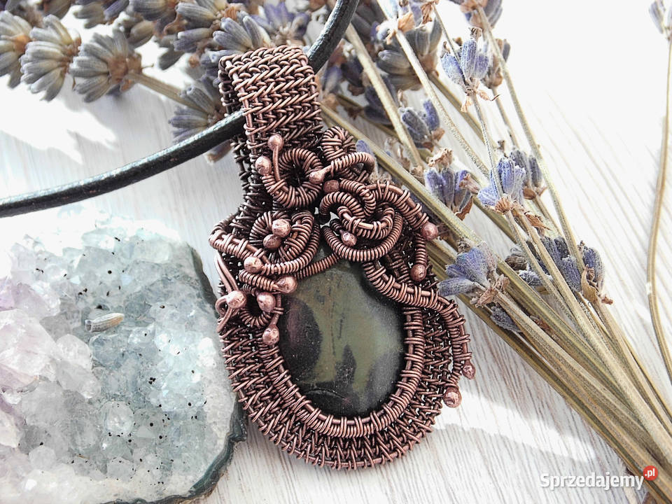 Wisiorek jaspis kambaba miedź wire wrapping Kraków sprzedam