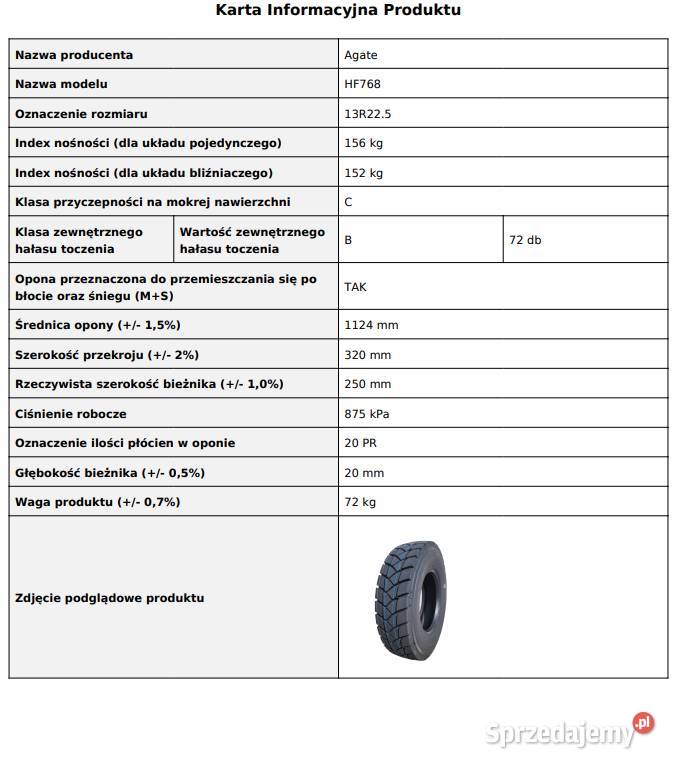 AGATE HF768 13 R225 Opona budowlana napędowa Zarębki sprzedam