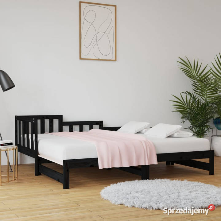 Łóżko rozsuwane czarne 2x90x200 lite drewno