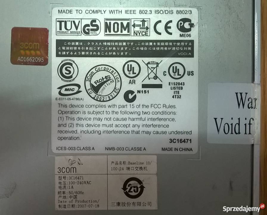 Switch 3COM Baseline 2024 3C16471 24 porty gw FV Częstochowa