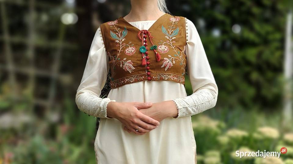 Brązowa kamizelka bolerko gorset S 36 etno folk kolorowy Szczecin