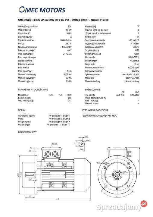 silnik elektryczny 3kW 2900obr 3fazowy 90B5 OMT Pigża sprzedam