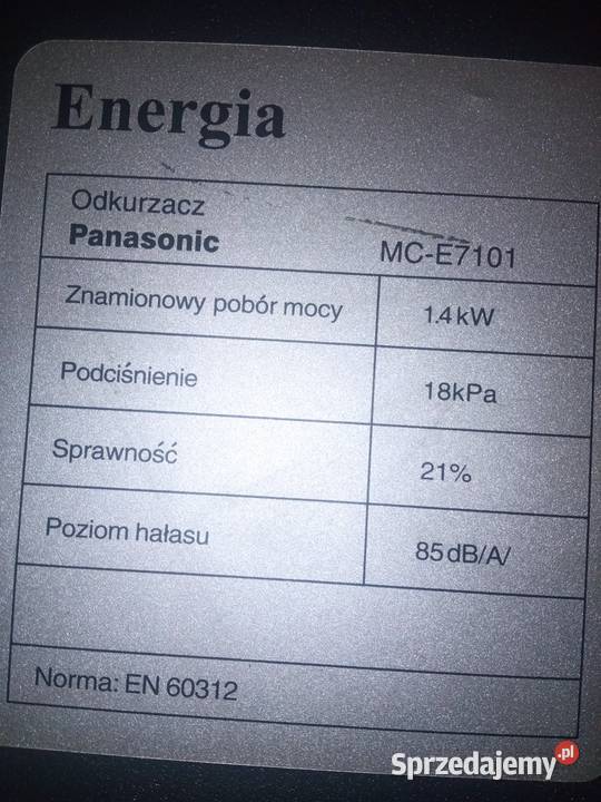 Odkurzacz workowy PANASONIC MCE7101 14 kW Warszawa sprzedam