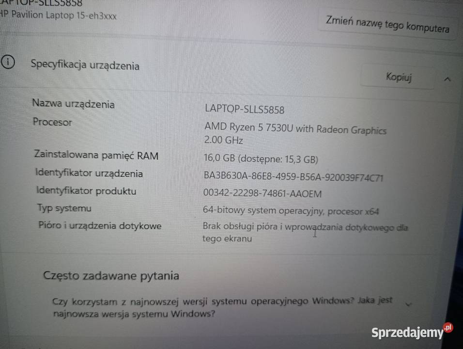 Sprzedam Laptop hp Karta graficzna Bieruń