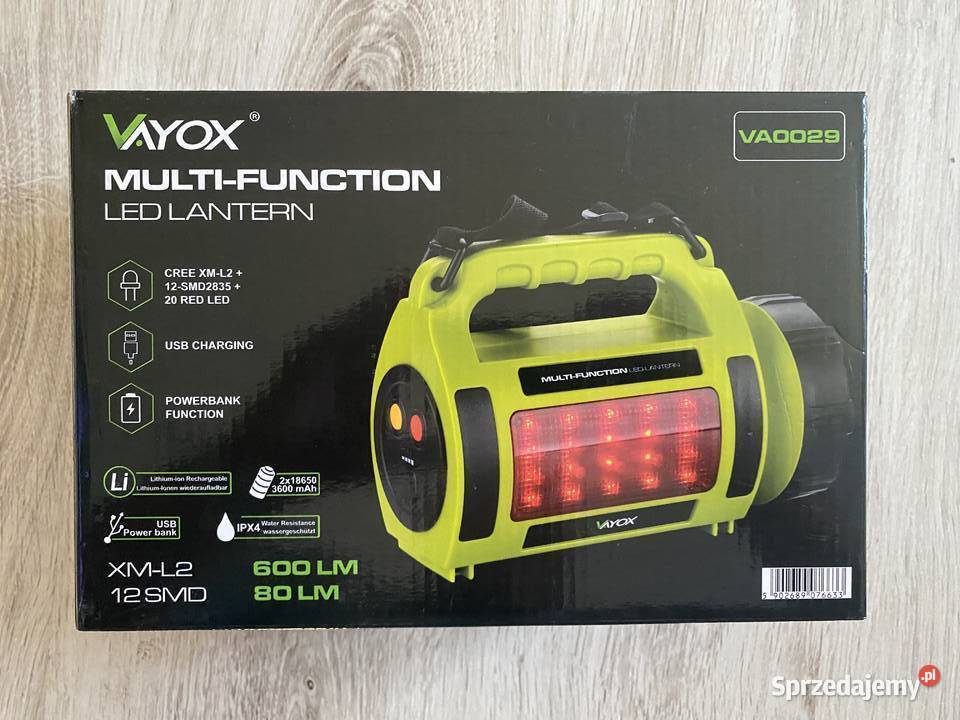 VAYOX latarka duży szperacz akumulatorowa USB Zelów
