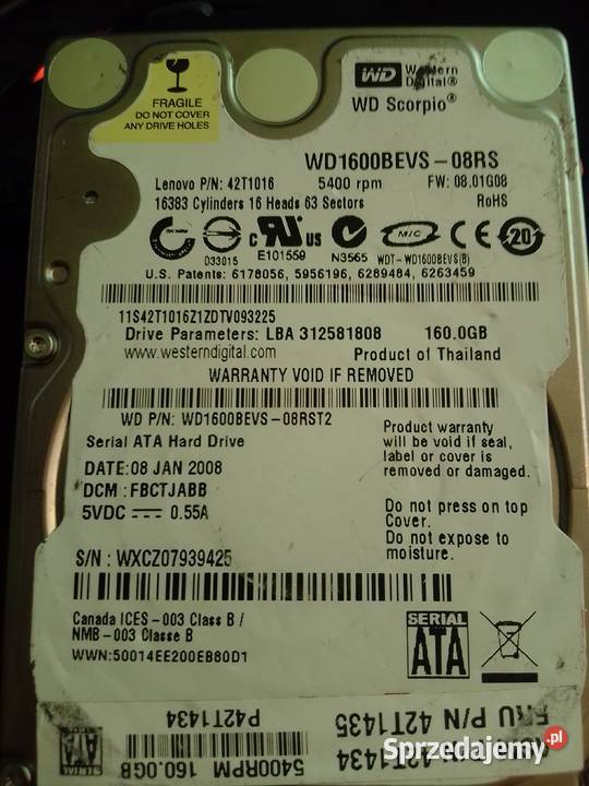 Dysk Twardy WD 160 GB 2,5” Jelenia Góra sprzedam