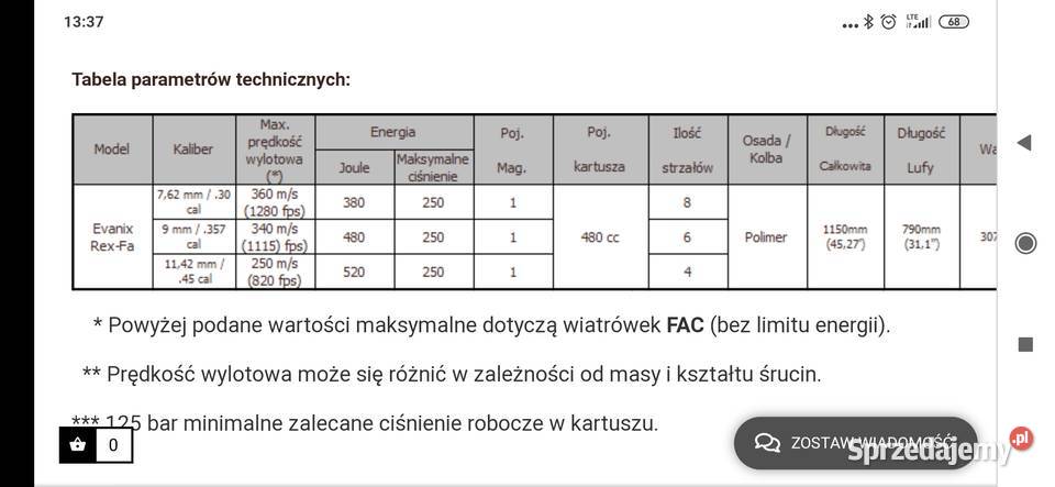 Wiatrówka pcp evanix rex 762 Sączów