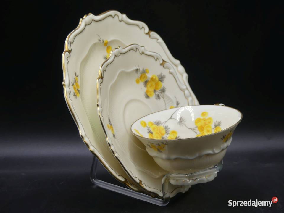 Komplet śniadaniowy Sorau Żary żółte Mimozy Porcelana i szkło Poznań