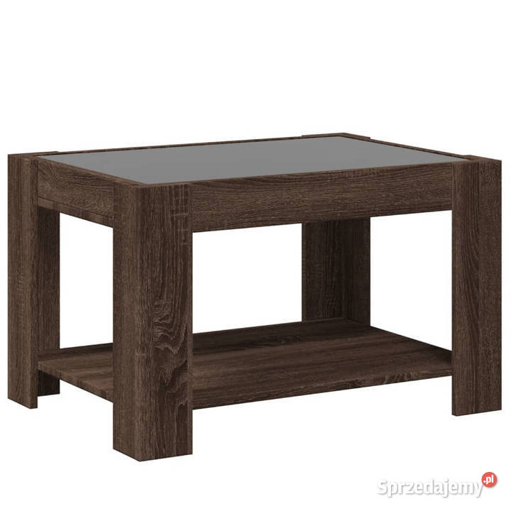 Stolik kawowy z LED brązowy dąb 73x53x45 mazowieckie Warszawa