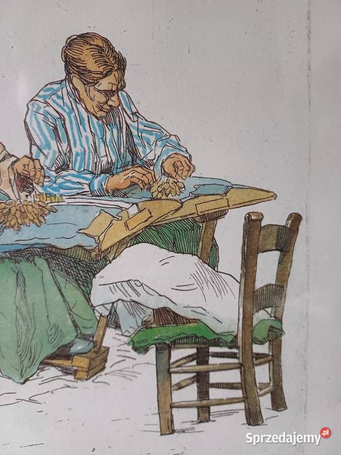 vintage obraz kolorowy grawer sprzedam