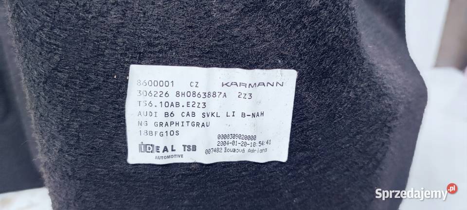 TAPICERKA BOCZEK BAGAŻNIKA AUDI A4 B6 8H0863887A śląskie Przystajń