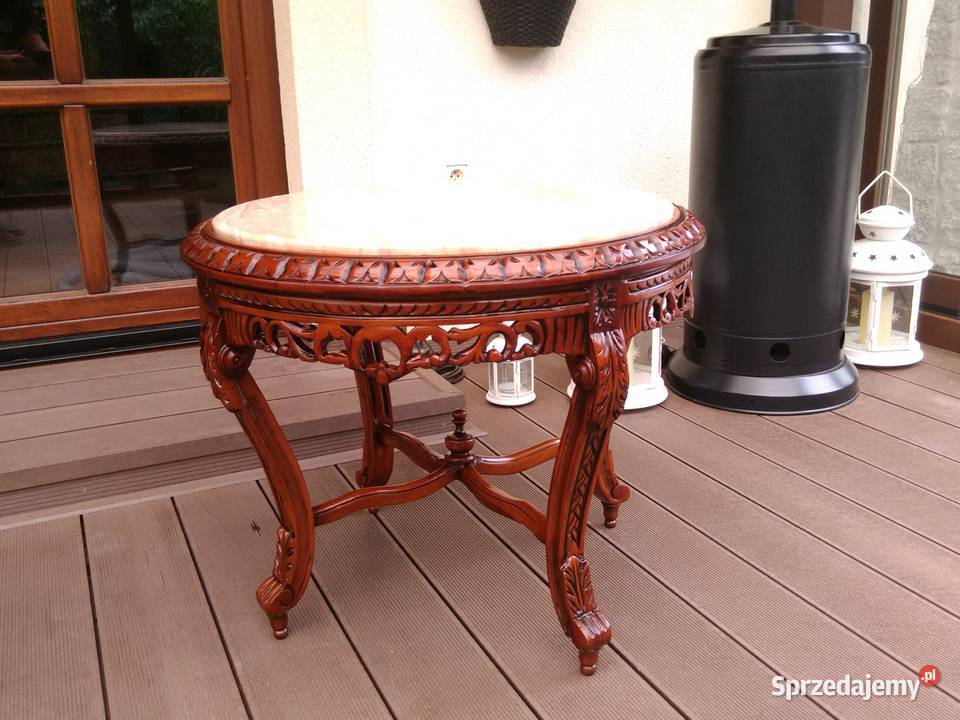 Stolik Barokowy Rzeźbiony Marmur Antyk UNIKAT Antyki, Sztuka, Kolekcje Kluki sprzedam