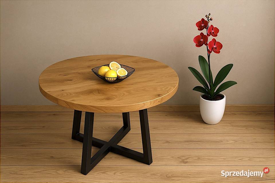 Stół Dębowy Okrągły LOFT 100 Lite Drewno Różne Katowice