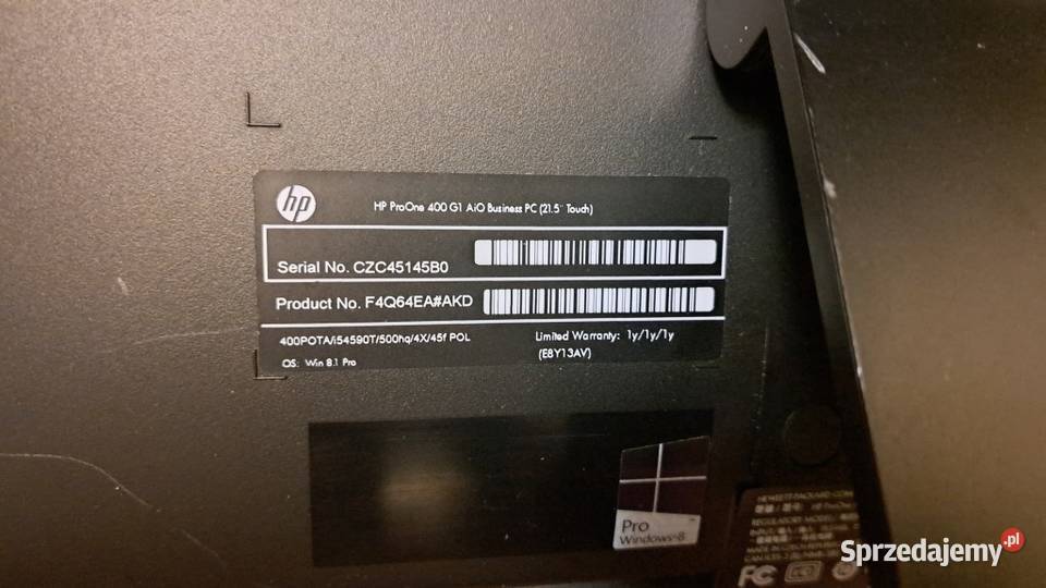 HP Pro One 400 G1 AiO 215 i5 4GB HDD 500GB Win mysz Zielona Góra