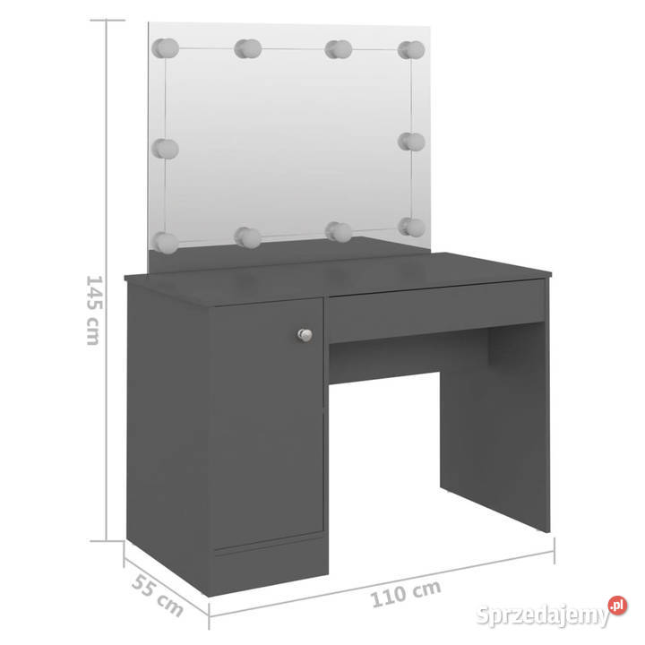 Toaletka z oświetleniem LED 110x55x145 MDF szara Toaletki Warszawa