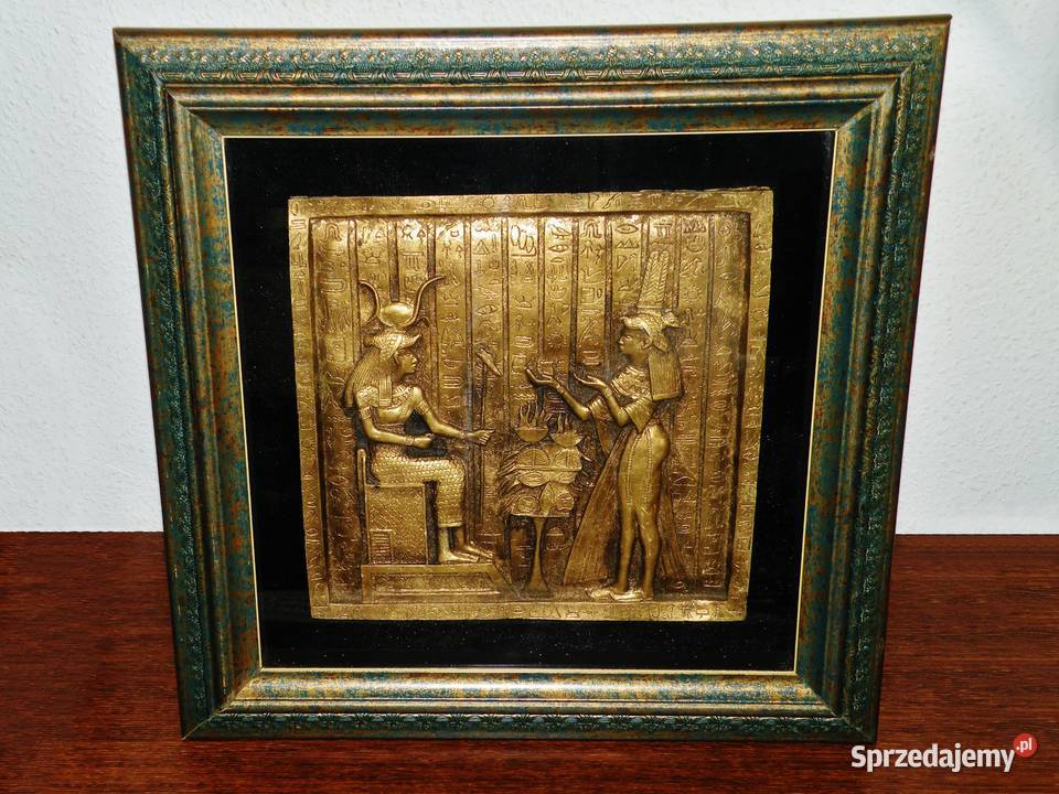 Płaskorzeźba relief egipski gipsowy 37 x 37 w żółty