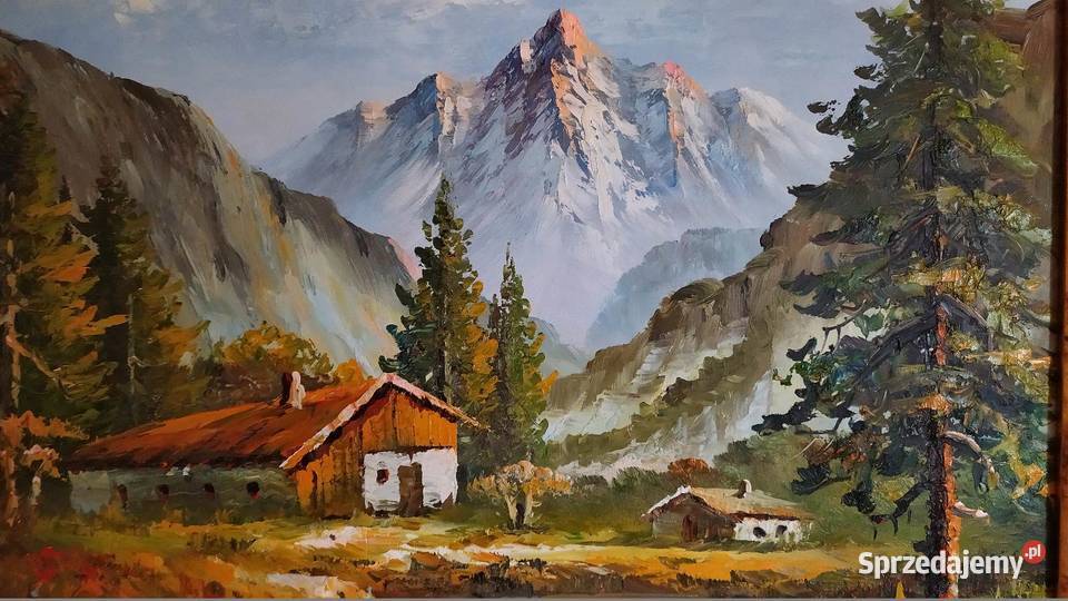 Obraz olejny na płótnie Pejzaż góry piękna rama Bolesławiec sprzedam