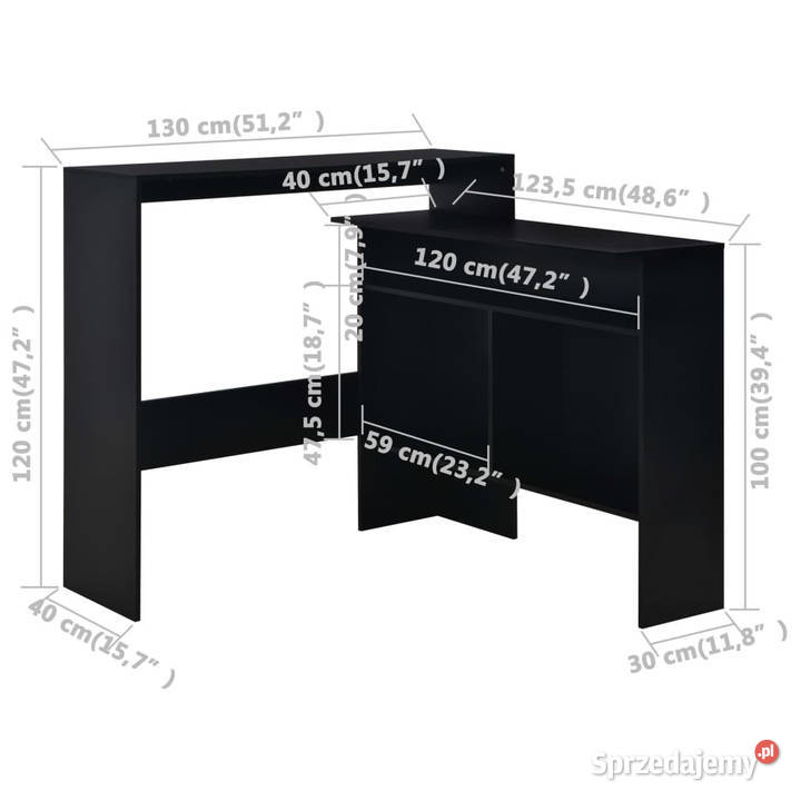 Stół barowy z 2 blatami czarny 130 x 40 x 120 Warszawa