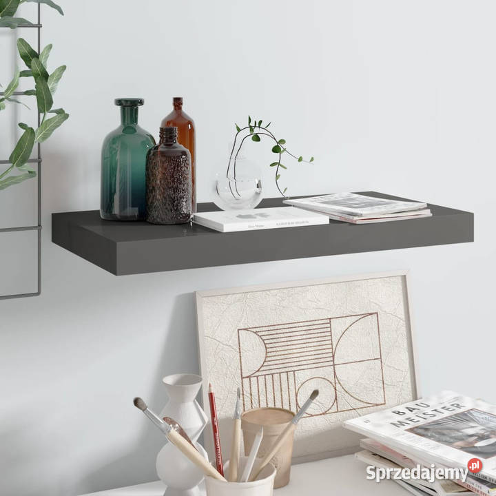 Półka ścienna wysoki połysk szara 50x23x38 MDF Warszawa