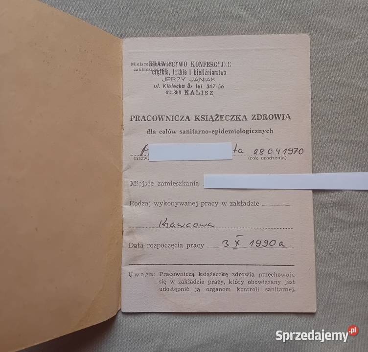 Pracownicza ksiażeczka zdrowia pracownik Koźminek